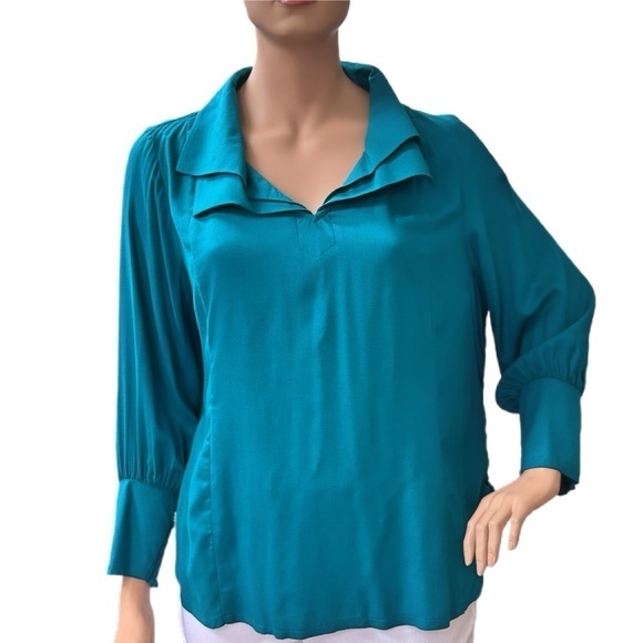 Igigi Segovia Poet Blouse Plus Size 20, Peacock Green, Puffy Sleeves Cuffs NWOT - Picture 5 of 15